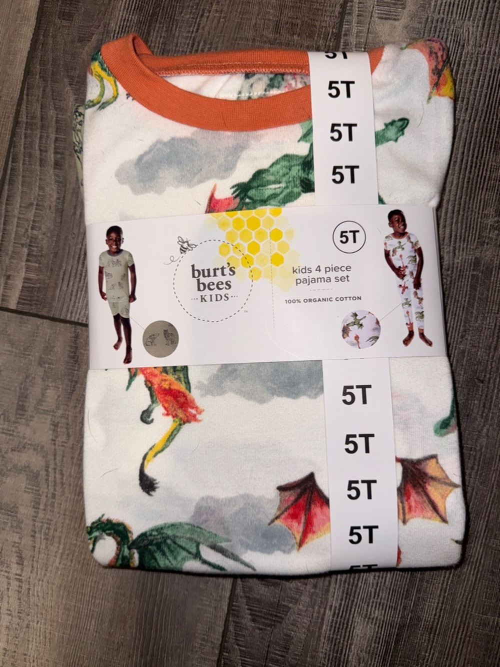Burt's Bees Kids Dragon Print Pajama Set - White with Orange Trim